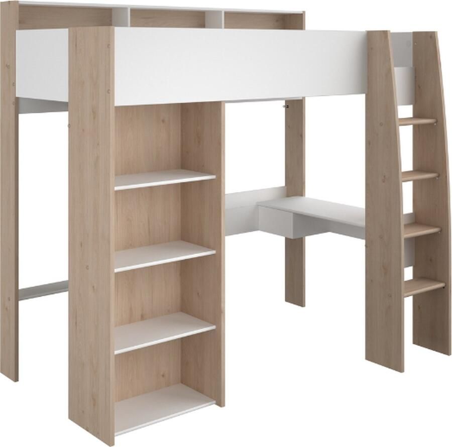 Parisot EMOB Hoogslaper Shelby 90x200cm met bureau wit eik Hoogslapers met bureau Wit; Bruin Spaanplaat Hoogslapers met bureau Eenpersoons Hoogslaper Op voorraad - Foto 2