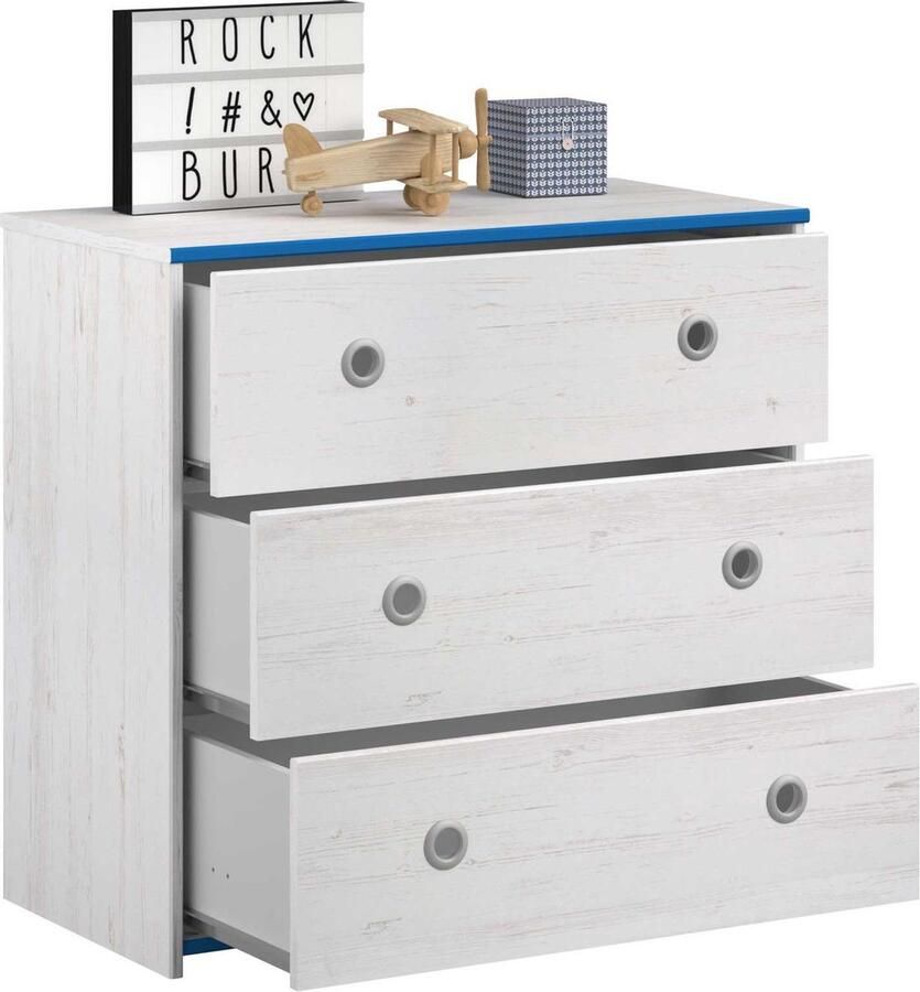 Merkloos PARISOT SCHAKELAAR Ladekast voor kinderen met grenen en roze omkeerbare randen L 79 cm - Foto 2