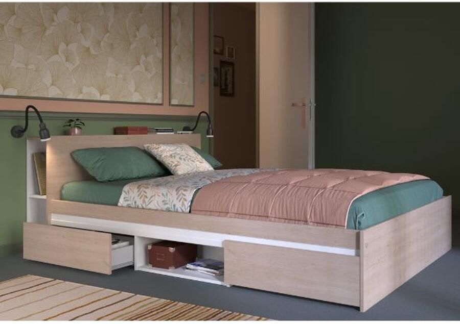 Parisot EMOB Tweepersoonsbed Bruxelles 148cm-2 legplanken 2 lades 1 opbegvak-zwart eik Bedden met lades Bruin; Zwart Spaanplaat Bedden met lades Tweepersoons Normaal bed Op voorraad - Foto 2