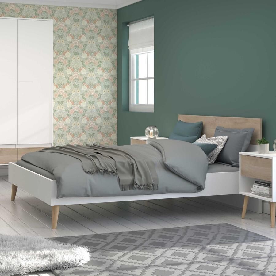 Parisot EMOB Tweepersoonsbed Hardy 140x190 wit eik Twijfelaars Wit Spaanplaat Twijfelaars Tweepersoons Normaal bed Op voorraad