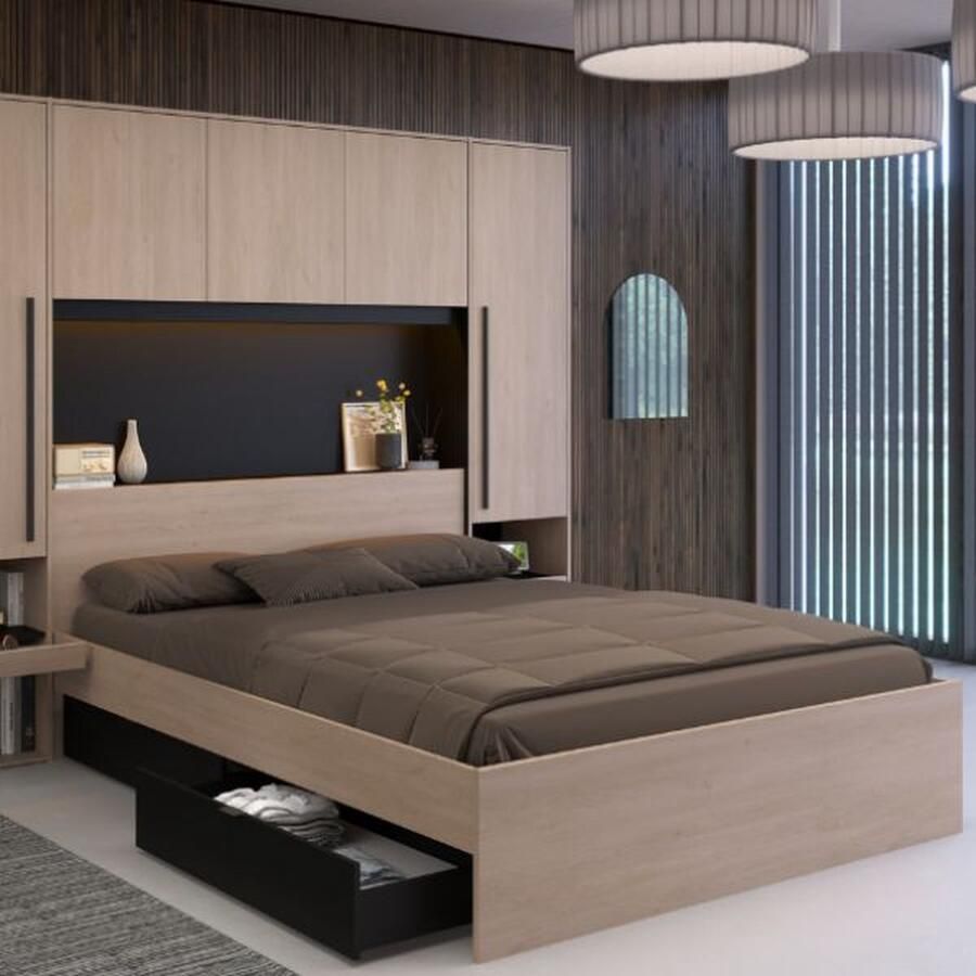 Parisot EMOB Tweepersoonsbed Ponte 160x200cm eikdecor Tweepersoonsbedden Bruin Melamine; Spaanplaat Tweepersoonsbedden Tweepersoons Normaal bed Op voorraad