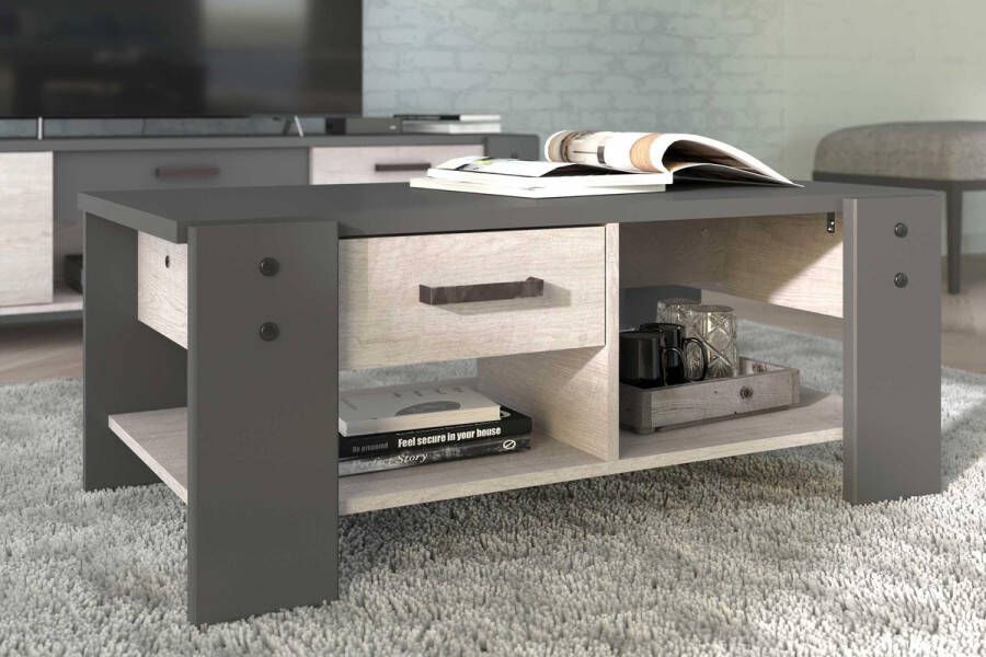 Parisot EMOB Salontafel Travis met opbergruimte 101x54 grijs Salontafels outlet Grijs Spaanplaat Salontafels outlet Op voorraad