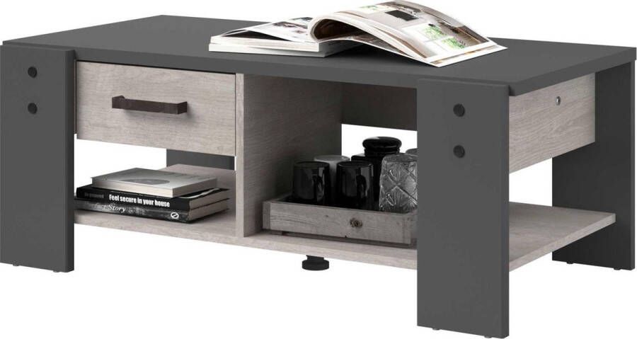 Parisot EMOB Salontafel Travis met opbergruimte 101x54 grijs Salontafels outlet Grijs Spaanplaat Salontafels outlet Op voorraad - Foto 2