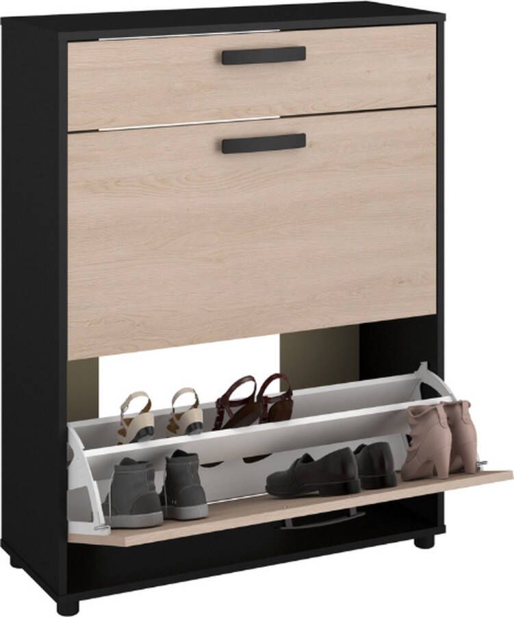Parisot Schoenenkast Celestia met twee deuren en opberglade eikdecor zwart - Foto 2
