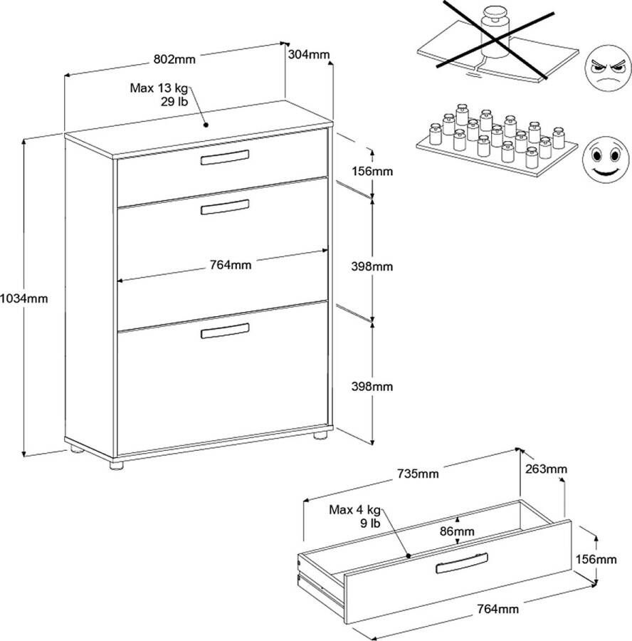 Parisot Schoenenkast Celestia met twee deuren en opberglade eikdecor zwart