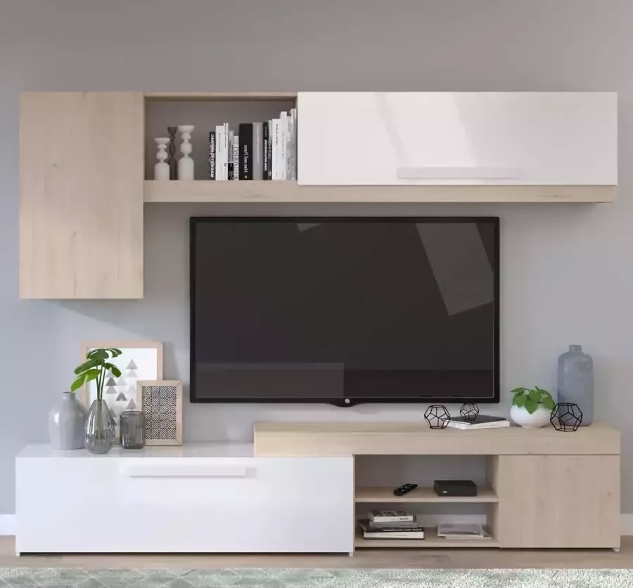 Parisot TV-meubel On air eiken hoogglans wit 200x250x42 cm Leen Bakker