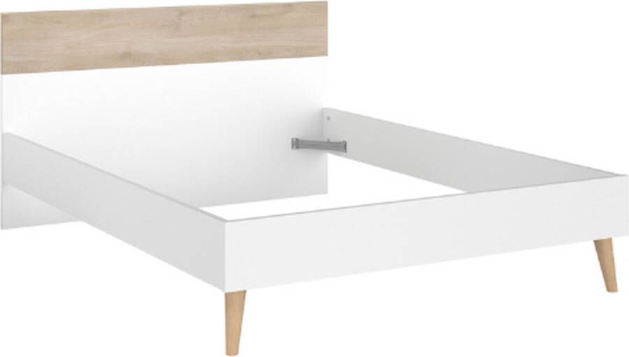 Parisot EMOB Tweepersoonsbed Hardy 160x200 wit eik Tweepersoonsbedden Wit Spaanplaat Tweepersoonsbedden Tweepersoons Normaal bed Op voorraad - Foto 2