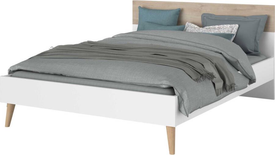 Parisot EMOB Tweepersoonsbed Hardy 160x200 wit eik Tweepersoonsbedden Wit Spaanplaat Tweepersoonsbedden Tweepersoons Normaal bed Op voorraad - Foto 3