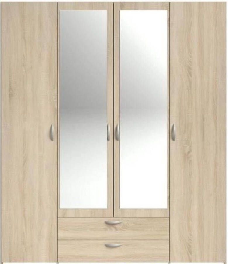 Parisot Vari -kast Oak Decor 4 scharnierende deuren + 2 spiegels + 2 laden L 160 x H 185 x D 51 cm
