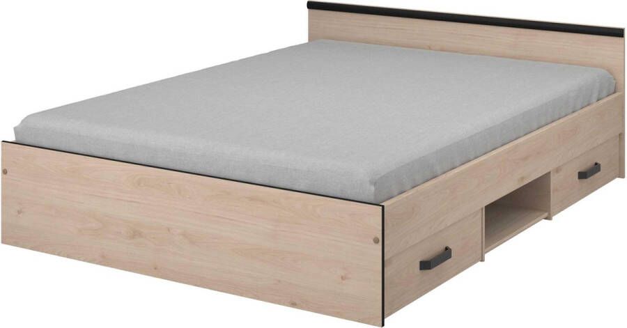 Parisot Vente-unique Bed met opbergruimte PABLO 2 laden en een niche 140 x 190 cm Eik L 145.8 cm x H 58.9 cm x D 193 cm