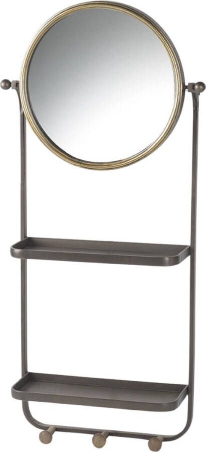 Parlane spiegel Humber zwart 96 5 cm spiegel met kapstok spiegel met plankje ronde metalen spiegel drie kapstokhaken twee planken ophangbaar
