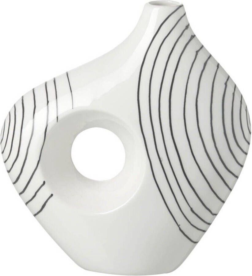 Parlane vaas Lenis wit met strepen 23 cm decoratieve vaas van keramiek kunst vaas bloempot voor binnen keramieken vazen vaas voor op tafel