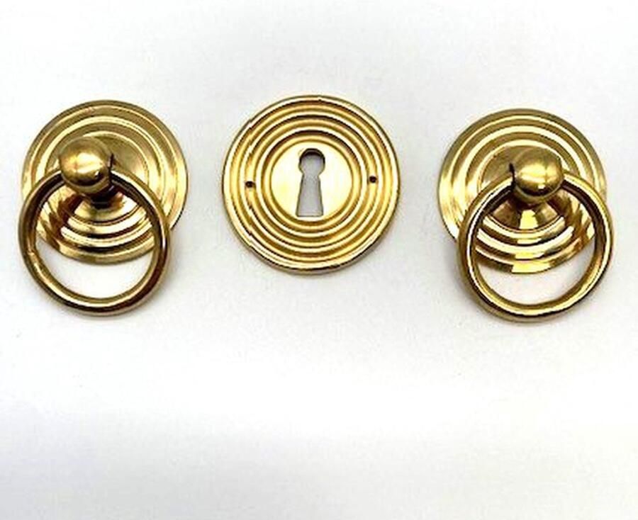 Parts & Pieces Kabinetbeslag Set Messing Rond 2 ladetrekkers en 1 sleutelplaat 55mm