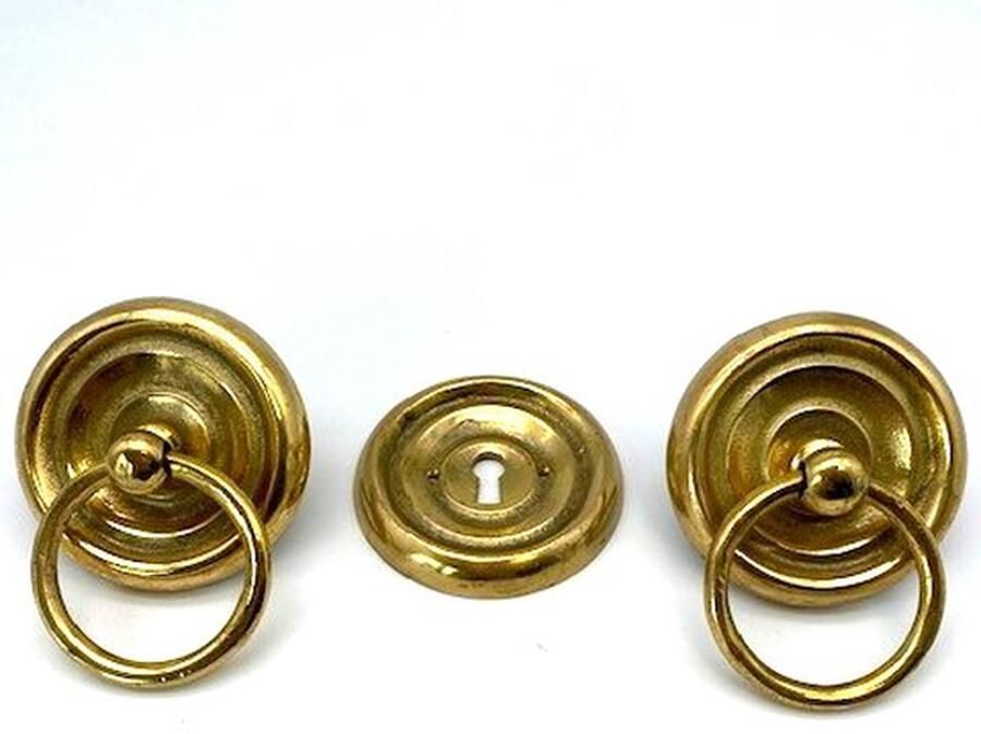 Parts & Pieces Kabinetbeslag Set Messing Rond Groot 2 ladetrekkers en 1 sleutelplaat 80mm