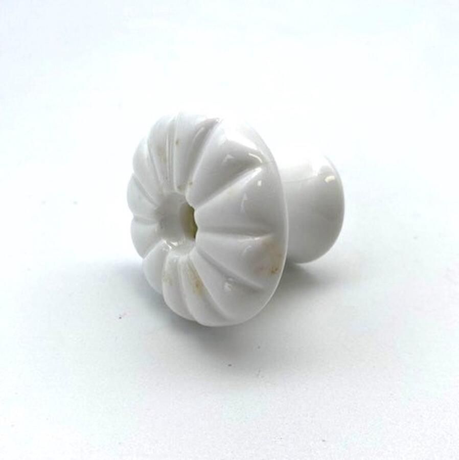 Parts & Pieces Knop Porselein Wit met ribbel motief 40mm