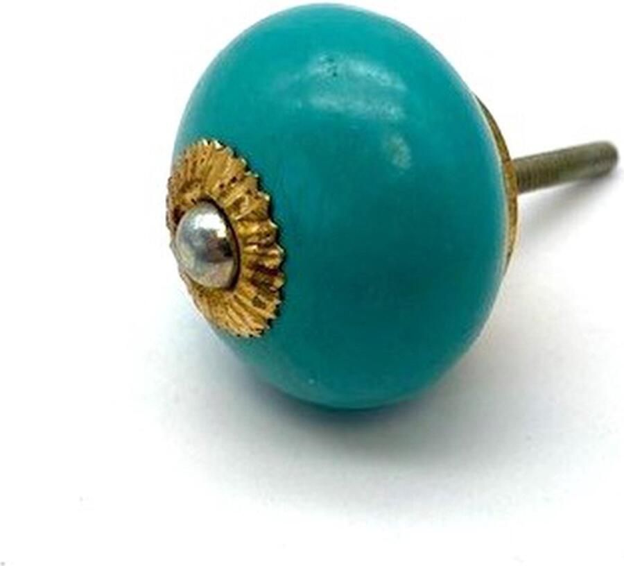 Parts & Pieces Porseleinen Knop Rond Turquoise 40mm handgeschilderd