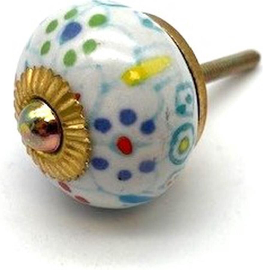 Parts & Pieces Porseleinen Knop Wit Turquoise 40mm handgeschilderd