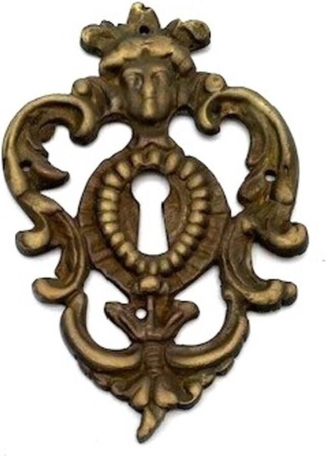 Parts & Pieces Sleutelplaat Messing antiek Gezicht met ketting 70x105mm