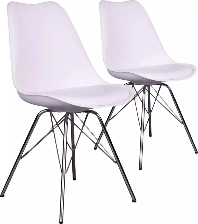 Parya HOME Eetkamerstoel Oslo Stoel in wit met grijze chromen poten set van 2