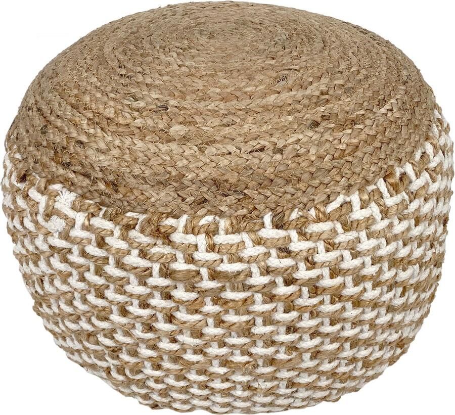 Parya HOME Poef Jute kruk Rond Ø50 x 35 cm Deco kruk jute Naturel Wit Poef