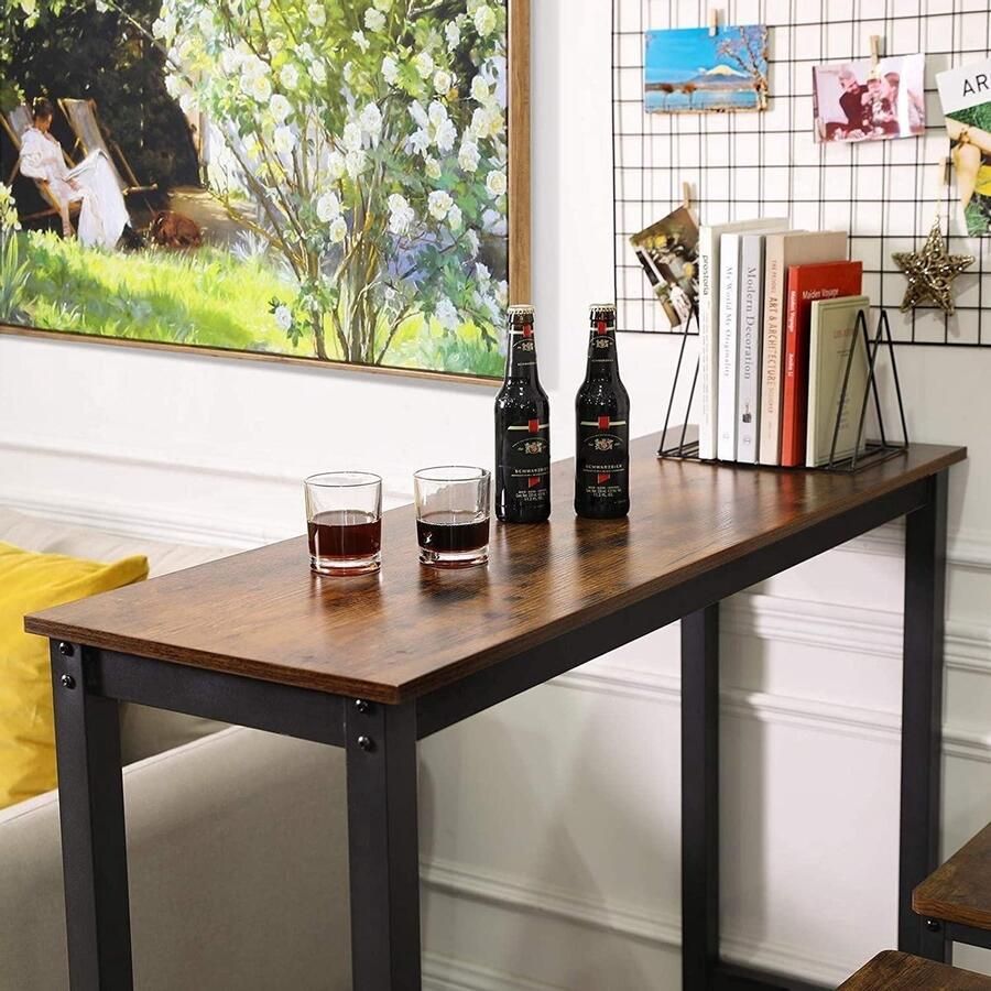 Vasagle bartafel smal keukentafel aanrecht rechthoekige bartafel stevig metalen frame 120 x 40 x 100 cm eenvoudige constructie industrieel ontwerp vintage donkerbruin - Foto 4