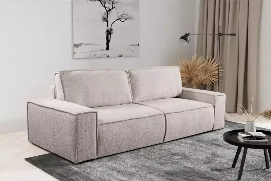 Vente-unique 3-zits slaapbank van teddy stof Beige AMELIA van PASCAL MORABITO L 257 cm x H 85 cm x D 102 cm - Foto 4