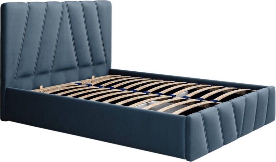 Pascal Morabito Bed met opbergruimte 140 x 190 cm Fluweel Blauw LIDAMA van L 153 cm x H 104 cm x D 200 cm