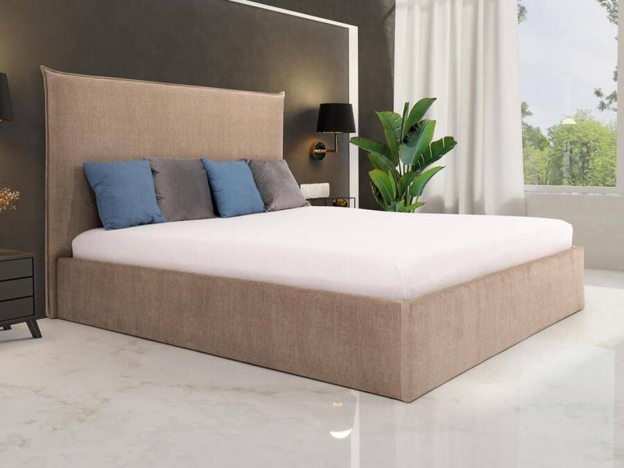 Pascal Morabito Bed met opbergruimte 140 x 200 cm Velours Beige SORYO van L 160 cm x H 125 cm x D 214 cm