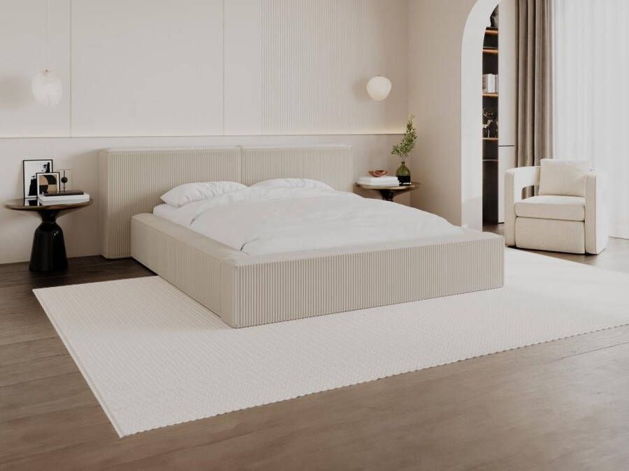 Pascal Morabito Bed met opbergruimte 180 x 200 cm Ribfluweel Beige + matras TIMANO L 246 cm x H 90 cm x D 252 cm - Foto 3