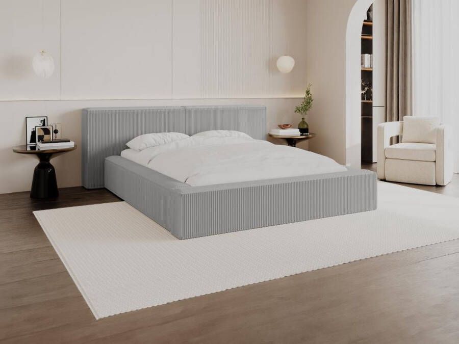 Pascal Morabito Bed met opbergruimte 180 x 200 cm Ribfluweel Lichtgrijs + matras TIMANO van L 246 cm x H 90 cm x D 252 cm - Foto 2