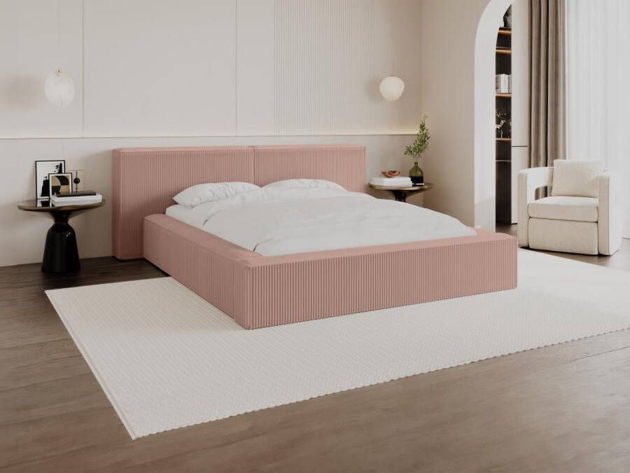 Pascal Morabito Bed met opbergruimte 180 x 200 cm Ribfluweel Roze + matras TIMANO van L 246 cm x H 90 cm x D 252 cm