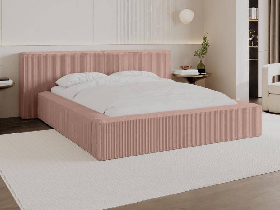 Pascal Morabito Bed met opbergruimte 180 x 200 cm Ribfluweel Roze TIMANO van L 246 cm x H 90 cm x D 252 cm