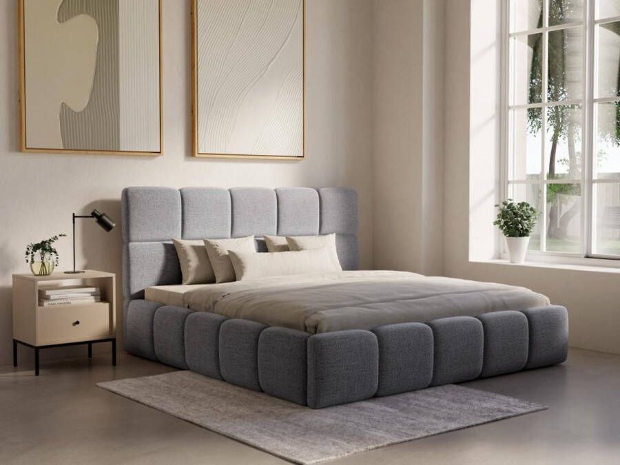 Pascal Morabito Bed met opbergruimte 180 x 200 cm Stof met textuur Grijs DAMADO van L 210 cm x H 95 cm x D 221 cm