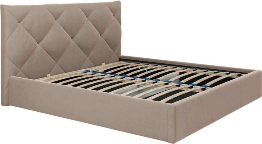 Pascal Morabito Bed met opbergruimte 180 x 200 cm Velours Beige STARI van L 193 cm x H 106 cm x D 210 cm