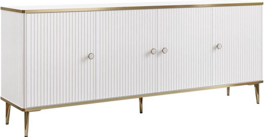 Pascal Morabito Buffetkast met 4 deurtjes van mdf en staal Wit en goudkleurig SINEAD van L 182 cm x H 73 cm x D 40 cm - Foto 2