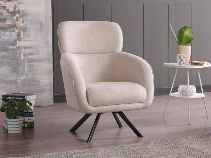 Pascal Morabito Draaibare fauteuil van gechineerde beige stof LACONA van L 82 cm x H 102 cm x D 82 cm