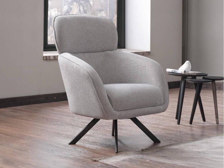 Pascal Morabito Draaibare fauteuil van gechineerde grijze stof LACONA van L 82 cm x H 102 cm x D 82 cm