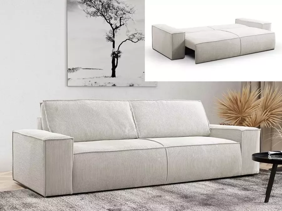 Vierzits slaapbank AMELIA van PASCAL MORABITO Ribfluweel Beige L 257 cm x H 85 cm x D 102 cm - Foto 4