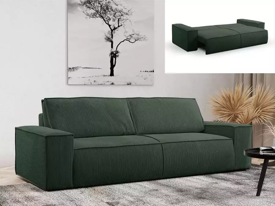 Vente-unique Vierzitsslaapbank AMELIA van PASCAL MORABITO Ribfluweel Spargroen L 257 cm x H 85 cm x D 102 cm - Foto 4