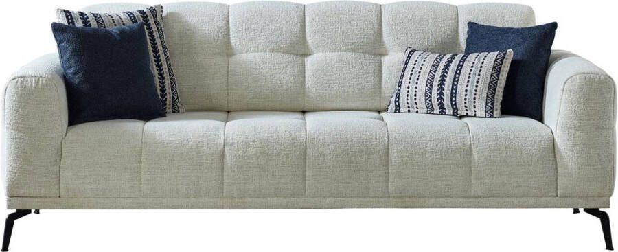 Pascal Morabito Driezitsbank van gechineerd witte stof RICADI van L 228 cm x H 88 cm x D 97 cm - Foto 3