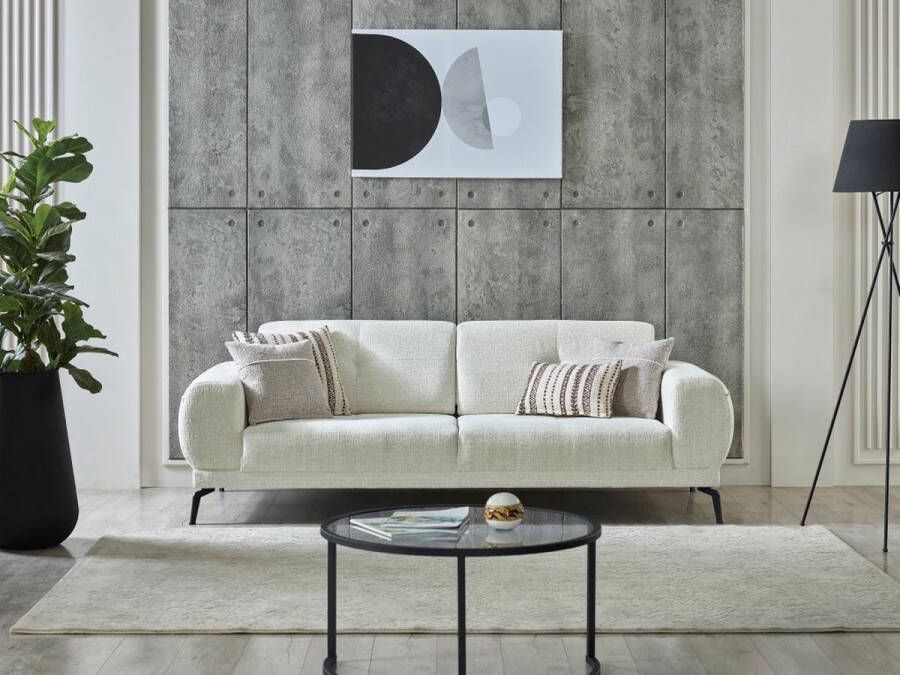 Pascal Morabito Driezitsbank van ivoorwitte stof met textuur LETINI van L 230 cm x H 80 cm x D 96 cm