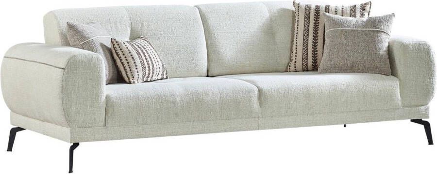 Pascal Morabito Driezitsbank van ivoorwitte stof met textuur LETINI van L 230 cm x H 80 cm x D 96 cm - Foto 2