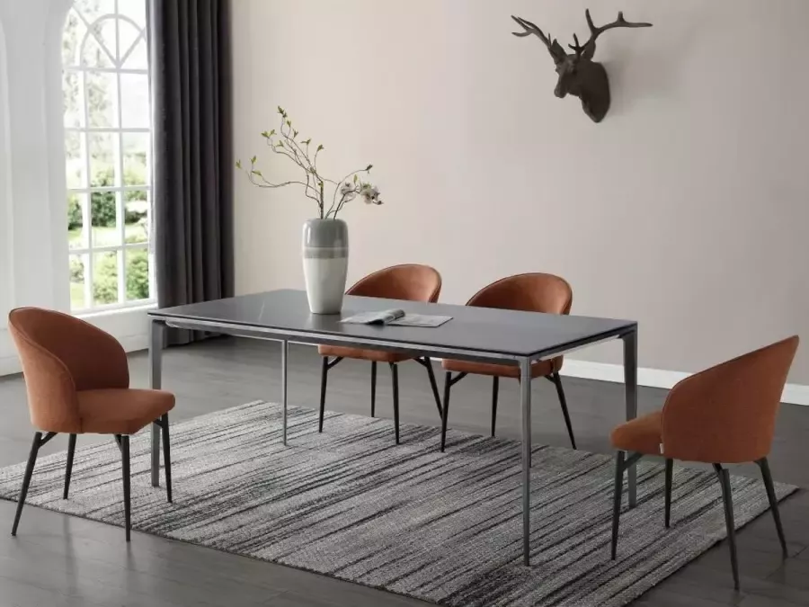 Pascal Morabito Eettafel 6 plaatsen van keramiek en metaal Grijs marmereffect DUSIANE van L 180 cm x H 74 cm x D 90 cm