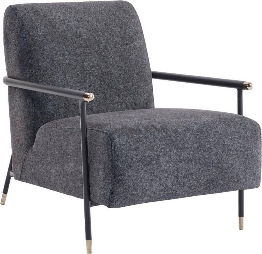 Pascal Morabito Fauteuil van blauw en zwart velours MONESI van L 70 cm x H 84 cm x D 95 cm