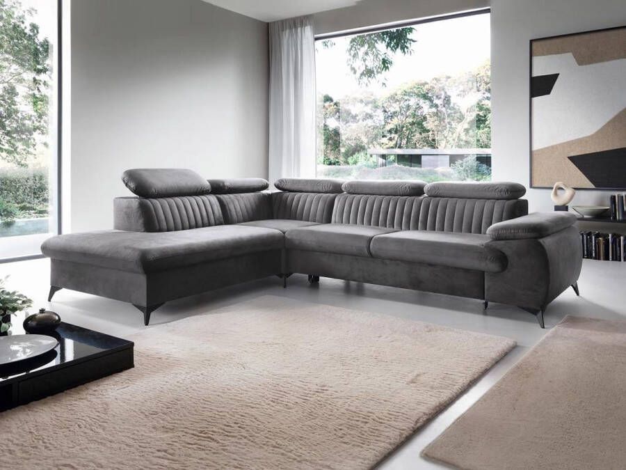 Pascal Morabito Grote slaapbank met linkse hoek in antracietgrijs fluweel – SAMARA van L 275 cm x H 75 cm x D 221 cm - Foto 2