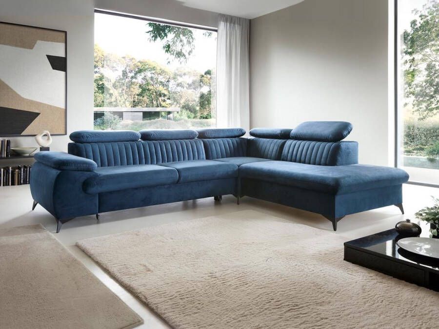 Pascal Morabito Grote slaapbank met rechtse hoek in nachtblauw fluweel – SAMARA van L 275 cm x H 75 cm x D 221 cm - Foto 2