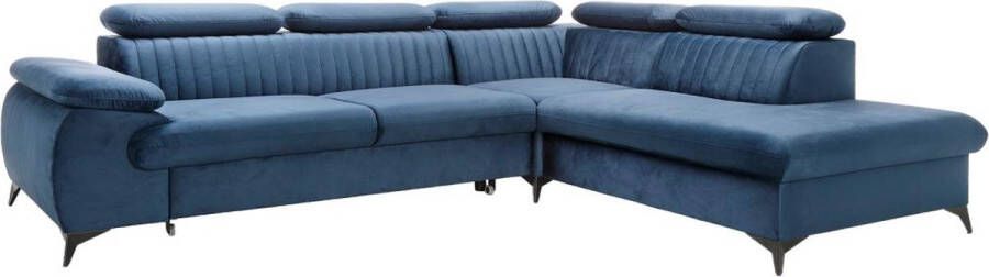 Pascal Morabito Grote slaapbank met rechtse hoek in nachtblauw fluweel – SAMARA van L 275 cm x H 75 cm x D 221 cm
