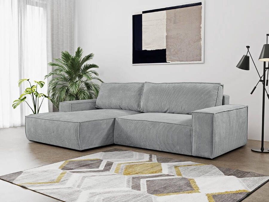 Vente-unique Hoekslaapbank AMELIA van PASCAL MORABITO Ribfluweel Lichtgrijs Hoek links L 267 cm x H 85 cm x D 167 cm