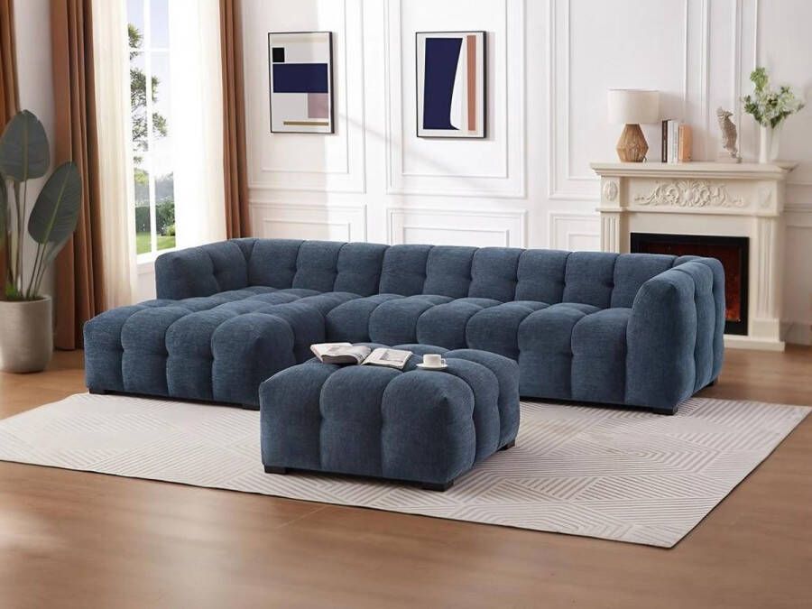 Pascal Morabito Hoekslaapbank met hoek links van gechineerde blauwe stof DILOME van L 314 cm x H 68 cm x D 168 cm - Foto 2