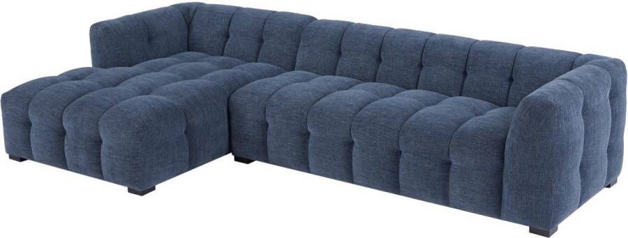 Pascal Morabito Hoekslaapbank met hoek links van gechineerde blauwe stof DILOME van L 314 cm x H 68 cm x D 168 cm